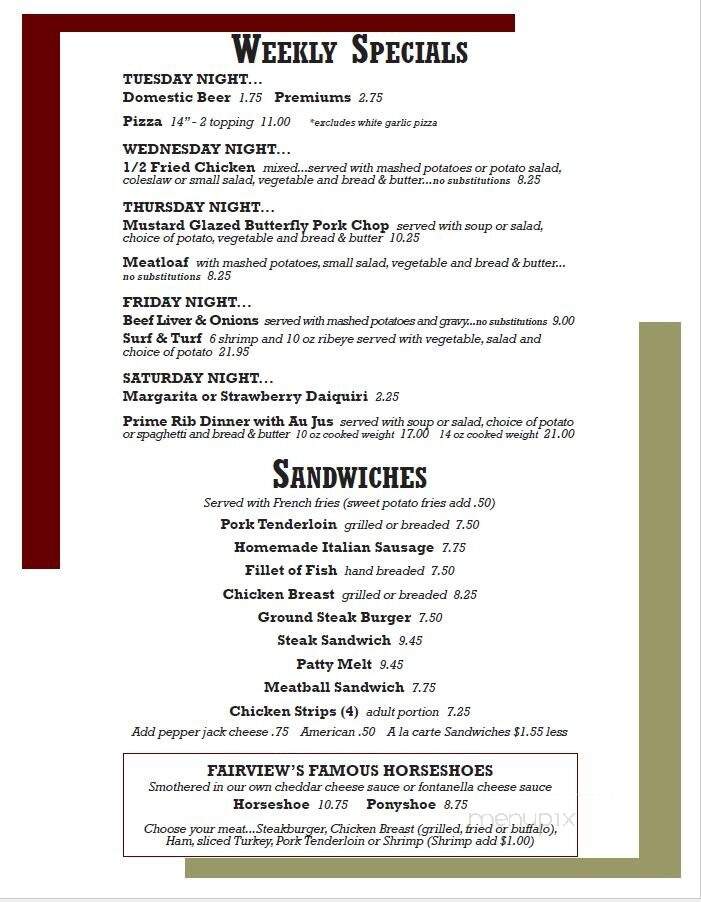 Fairview Tavern Incorporated - Springfield, IL menu_pic