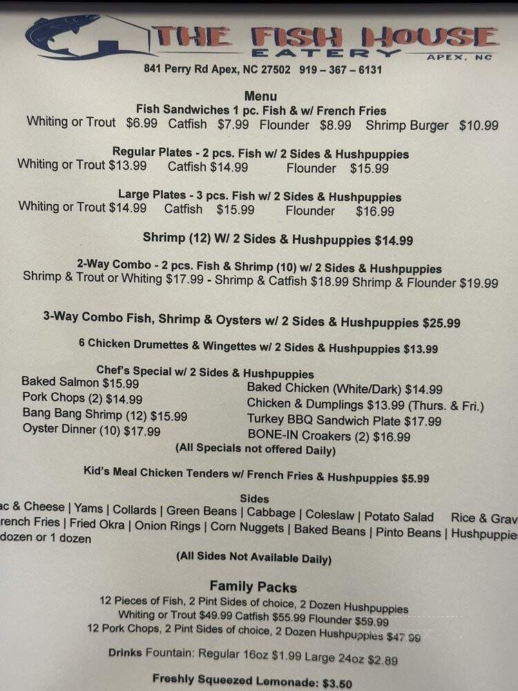 The Fish House Eatery - Apex, NC menu_pic