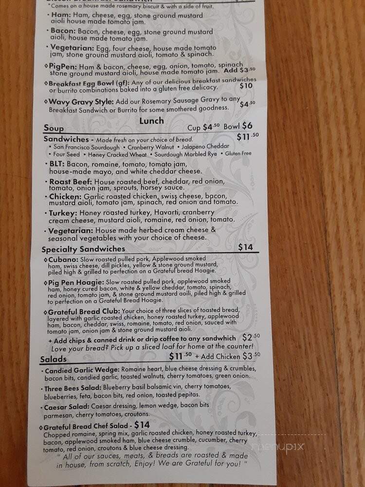 The Grateful Bread Bakery and Cafe - Helena, MT menu_pic