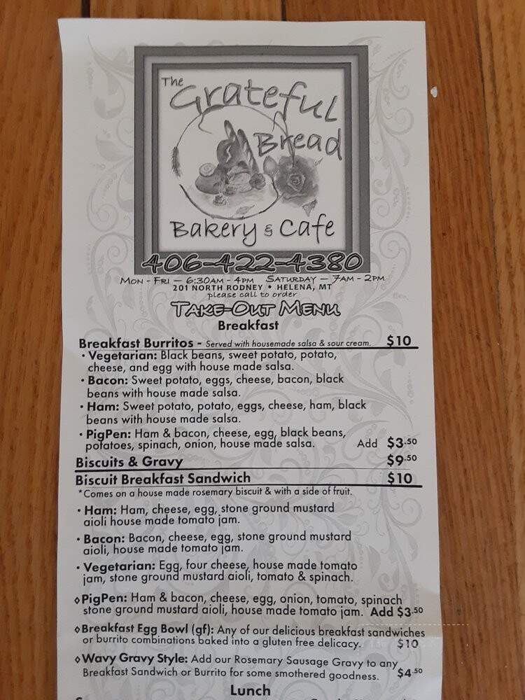The Grateful Bread Bakery and Cafe - Helena, MT menu_pic