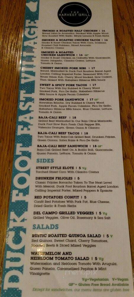 The Harvest Grill - San Diego, CA menu_pic