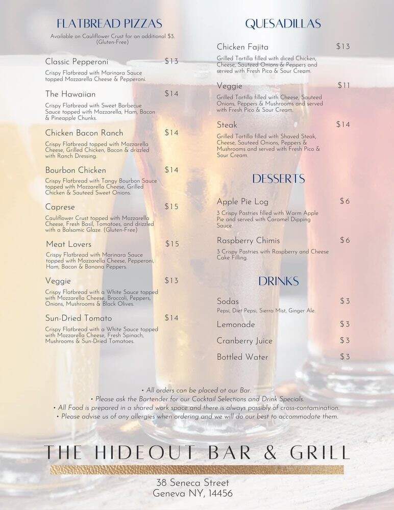 The Hideout - Geneva, NY menu_pic