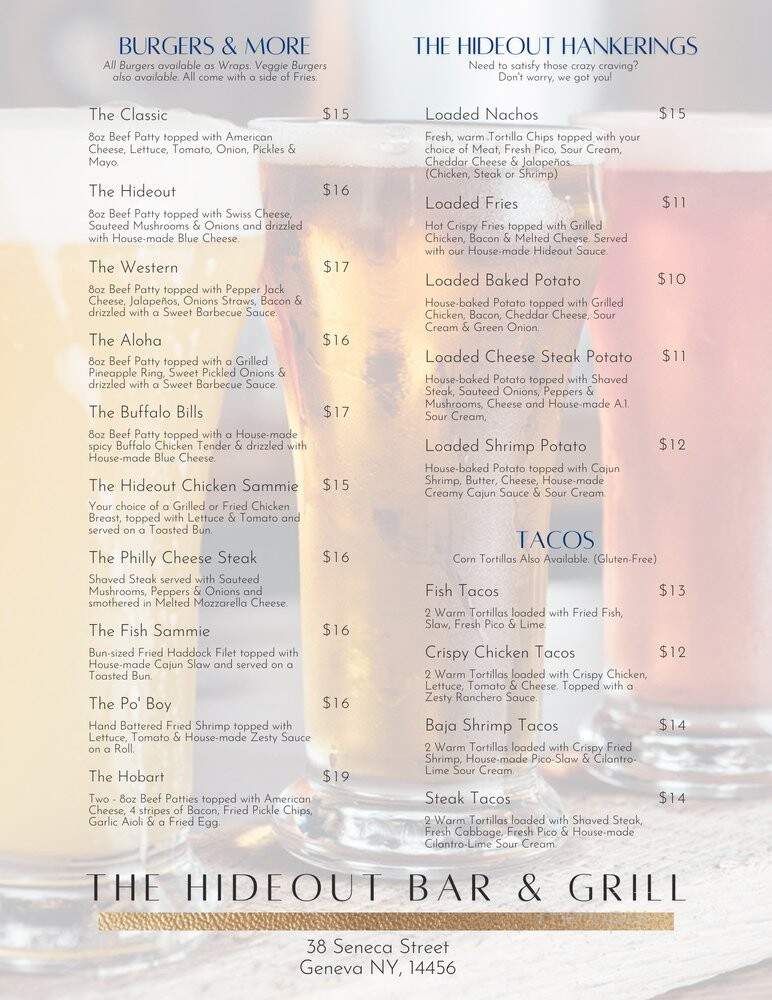 The Hideout - Geneva, NY menu_pic