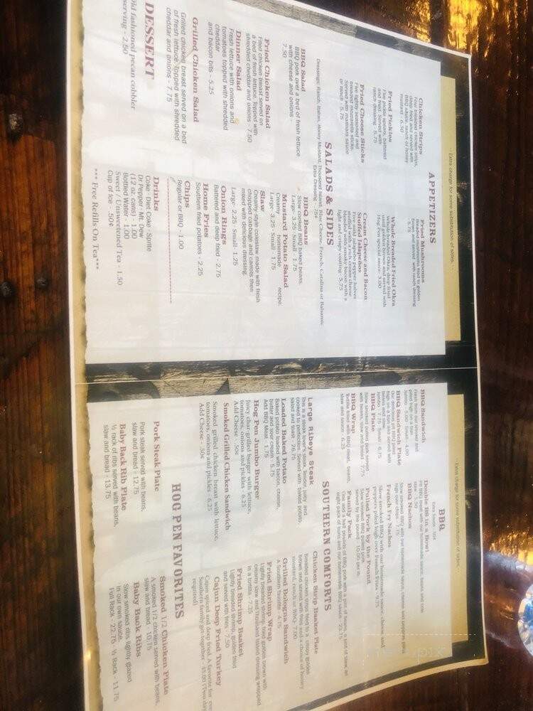 Hog Pen Bar-B-Que - Cherokee Village, AR menu_pic