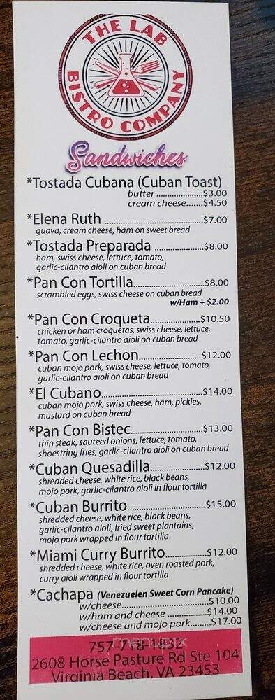 The Lab Bistro Co. - Virginia Beach, VA menu_pic