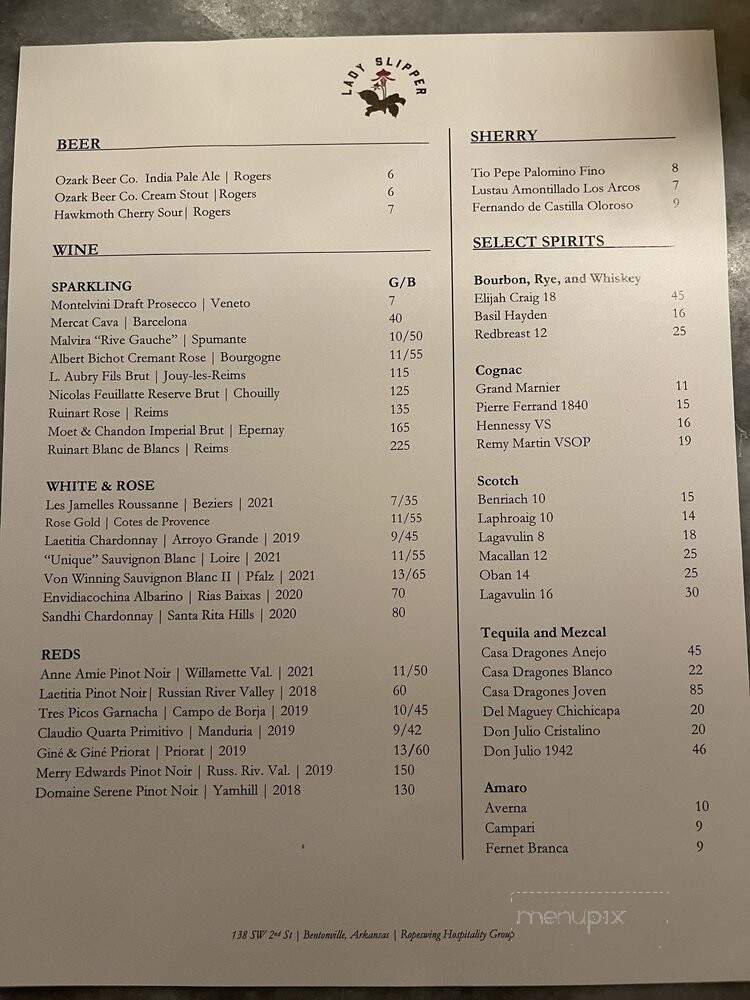 The Lady Slipper - Bentonville, AR menu_pic