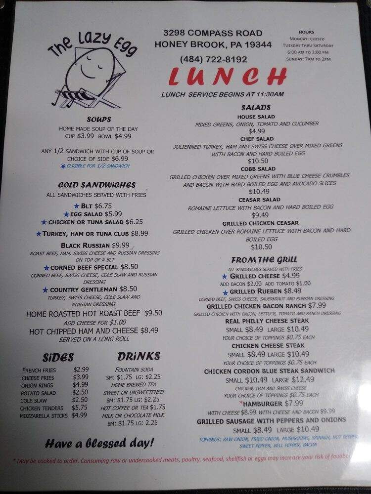 The Lazy Egg - Honey Brook, PA menu_pic