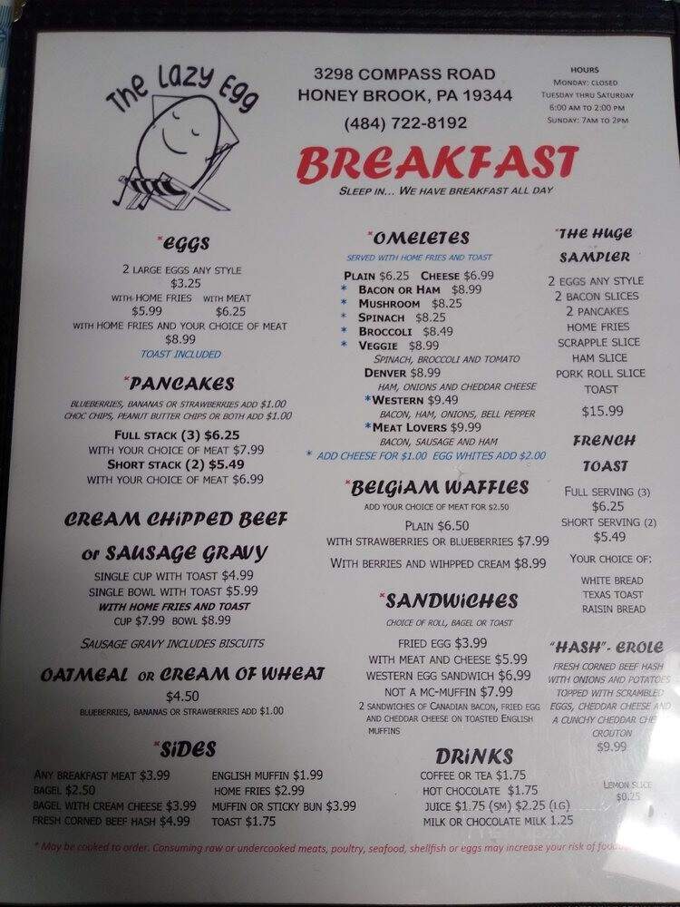 The Lazy Egg - Honey Brook, PA menu_pic