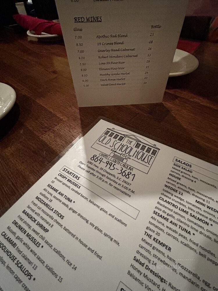 The Old School House - Chappells, SC menu_pic