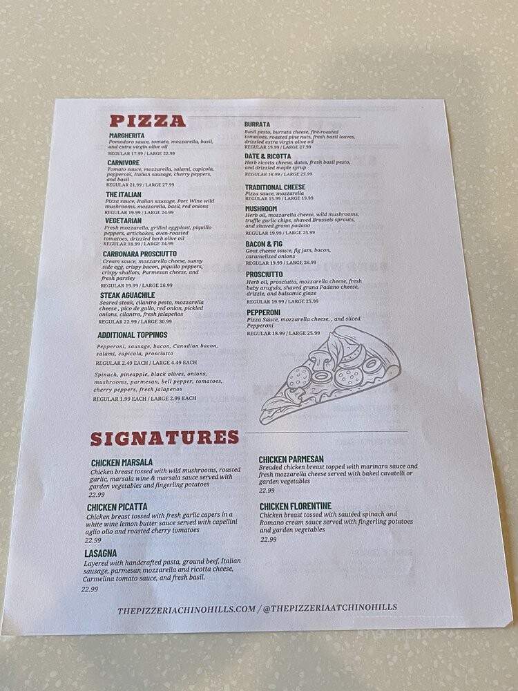 The Pizzeria - Chino Hills, CA menu_pic