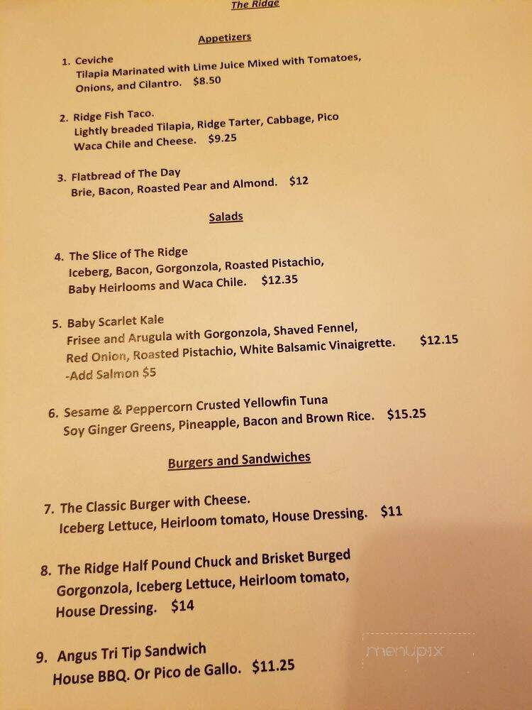 The Ridge - Solvang, CA menu_pic