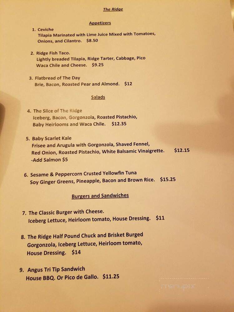 The Ridge - Solvang, CA menu_pic