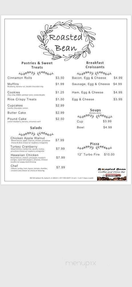 The Roasted Bean Coffee and Wine Bar - Auburn, IL menu_pic