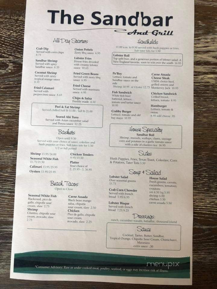 The Sandbar and Grill - Raeford, NC menu_pic