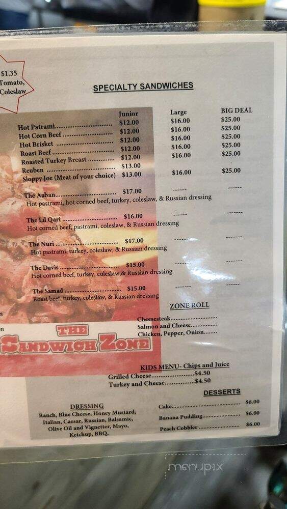 The Sandwich Zone - Bloomfield, NJ menu_pic