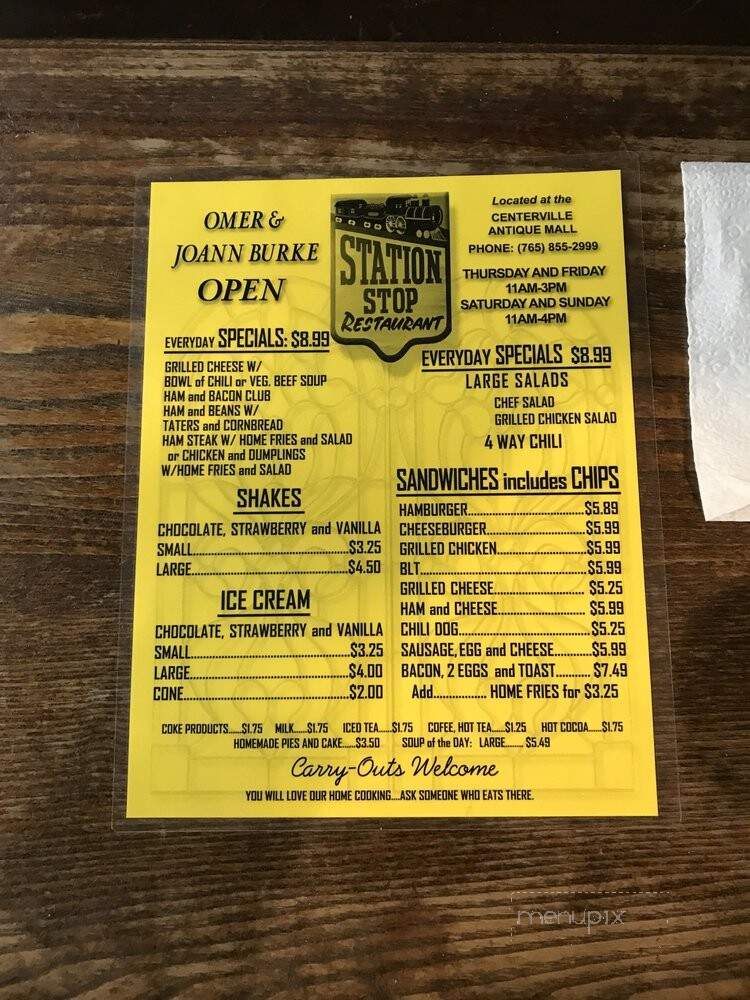 The Station Stop - Centerville, IN menu_pic