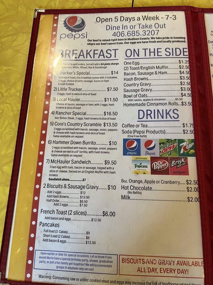 D & S Diner - Harrison, MT menu_pic
