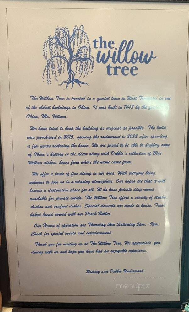 The Willow Tree - Obion, TN menu_pic