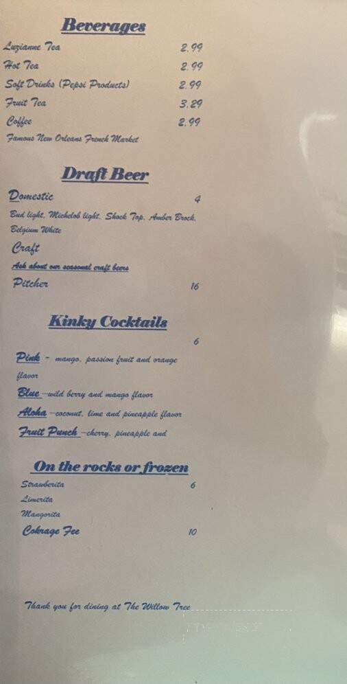The Willow Tree - Obion, TN menu_pic
