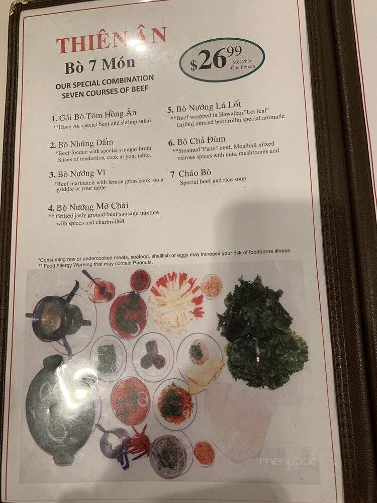 Thien An Bo 7 Mon Restaurant - Garden Grove, CA menu_pic