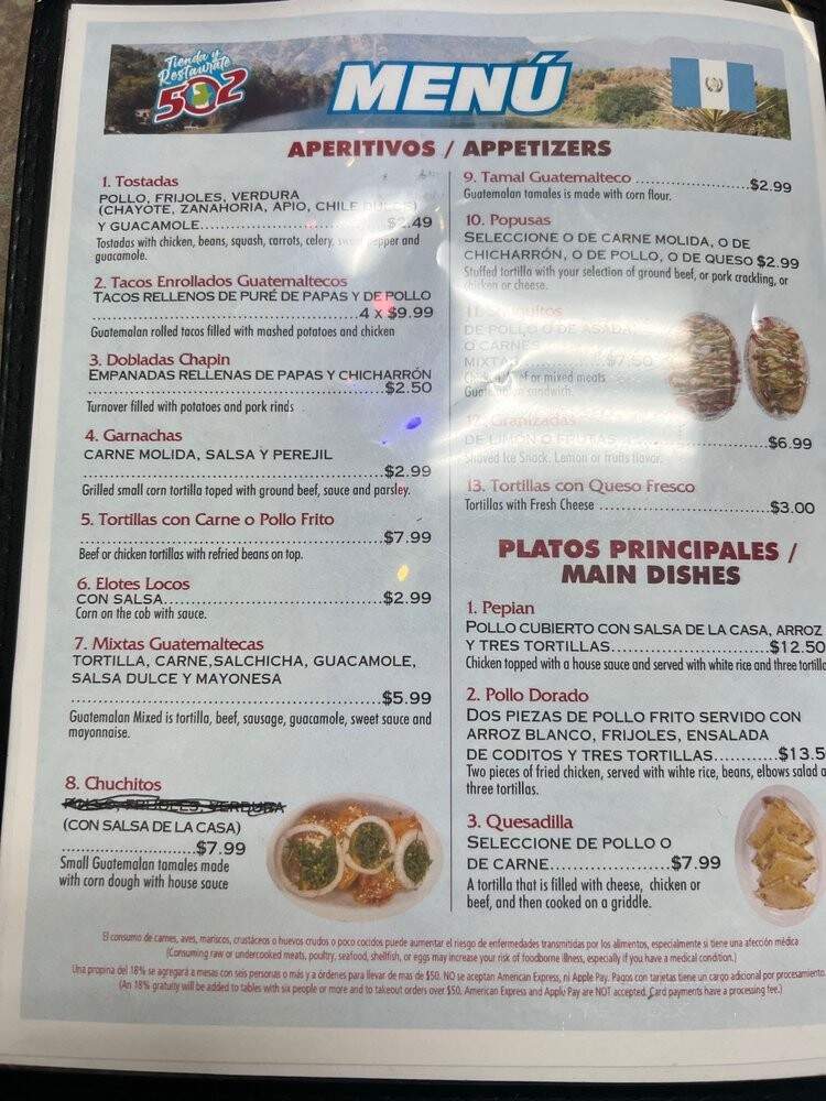 Tienda y Restaurante 502 - Jacksonville, FL menu_pic