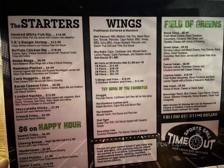Time Out Sports Grill - Jacksonville, FL menu_pic