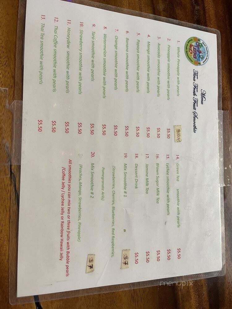Tina Fresh Fruit Smoothie - Kahuku, HI menu_pic