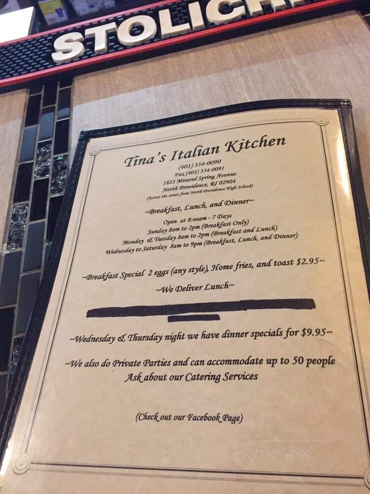 Tina's Italian Kitchen - North Providence, RI menu_pic