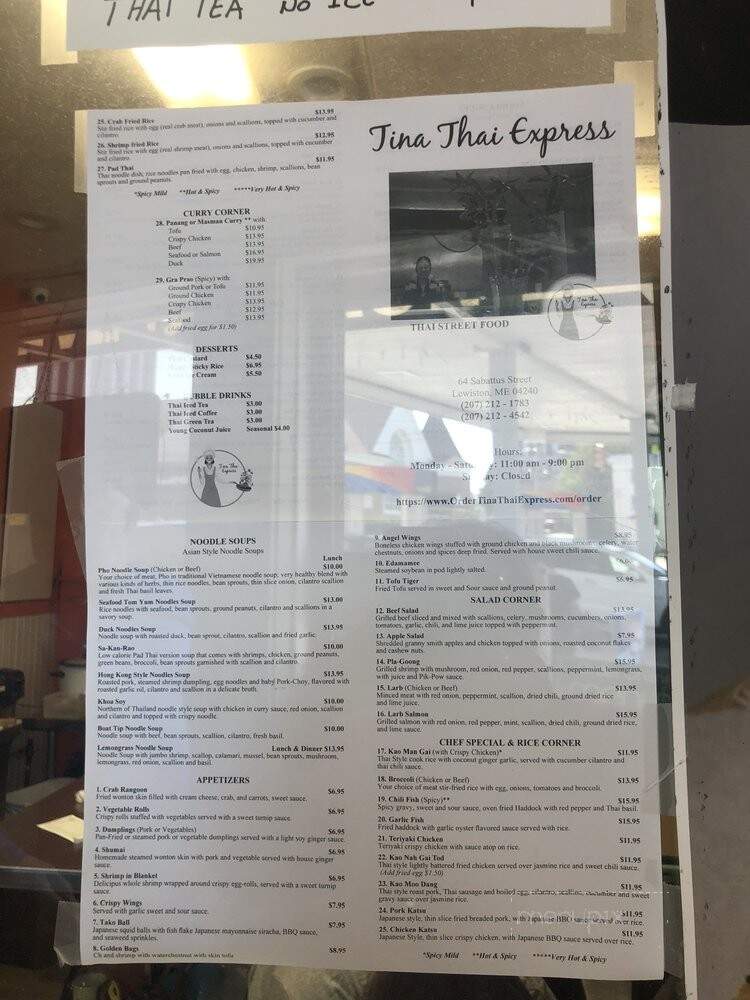 Tina Thai Express - Lewiston, ME menu_pic