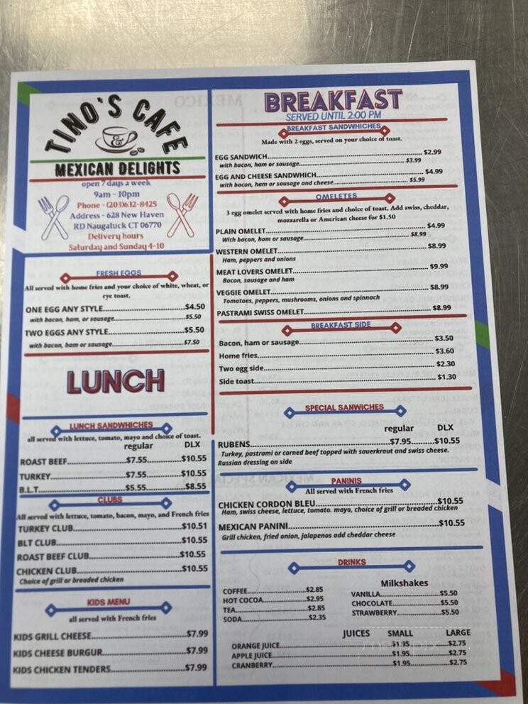 Tino's Cafe & Bar - Toronto, ON menu_pic