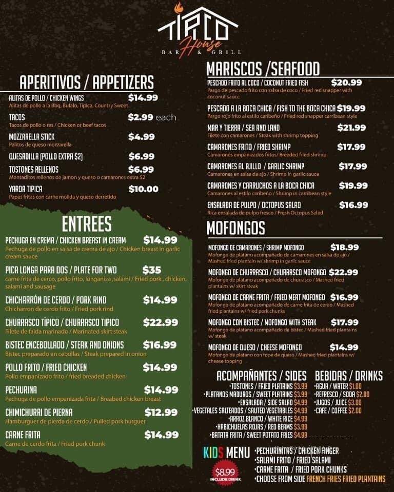 Tipico House Bar and Grill - Rochester, NY menu_pic