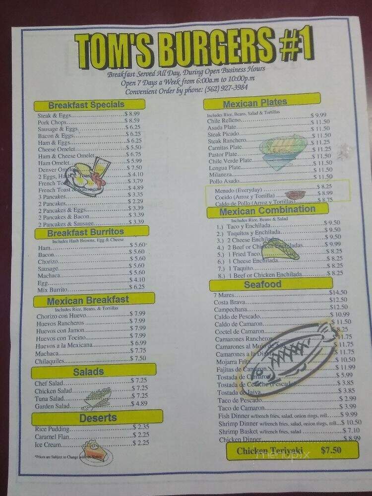 Toms Burgers - Bell Gardens, CA menu_pic