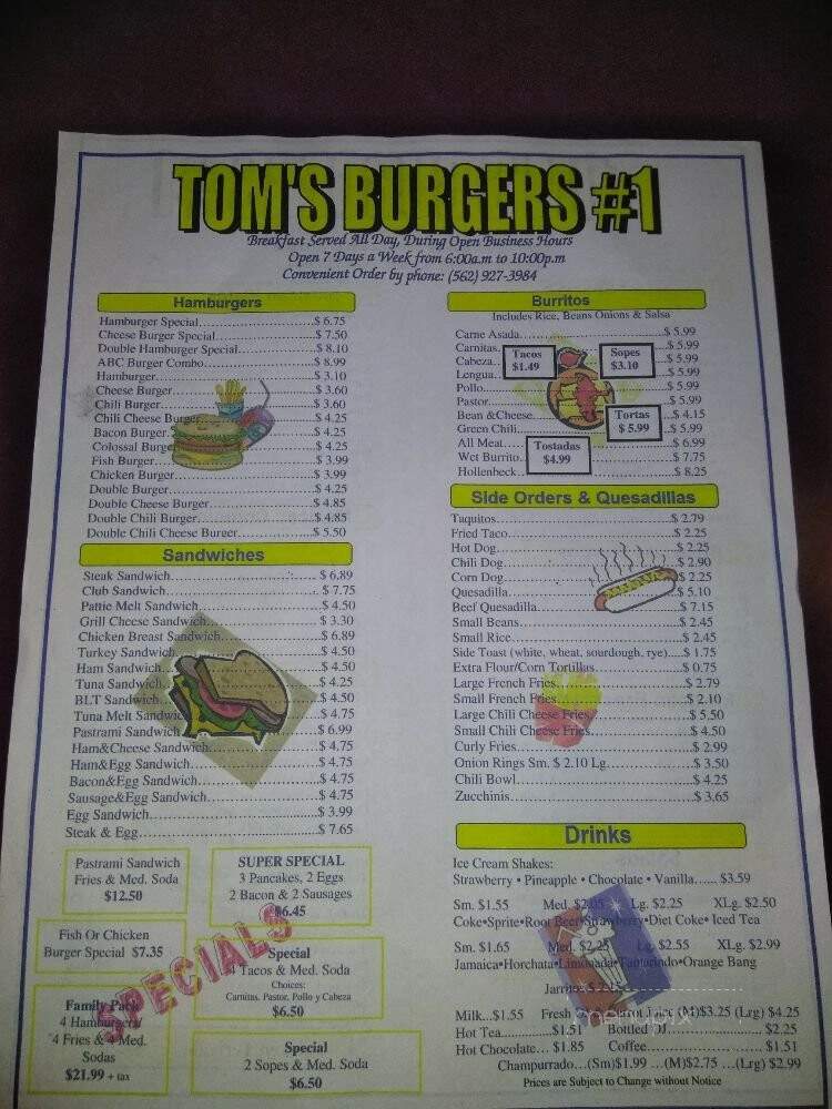 Toms Burgers - Bell Gardens, CA menu_pic