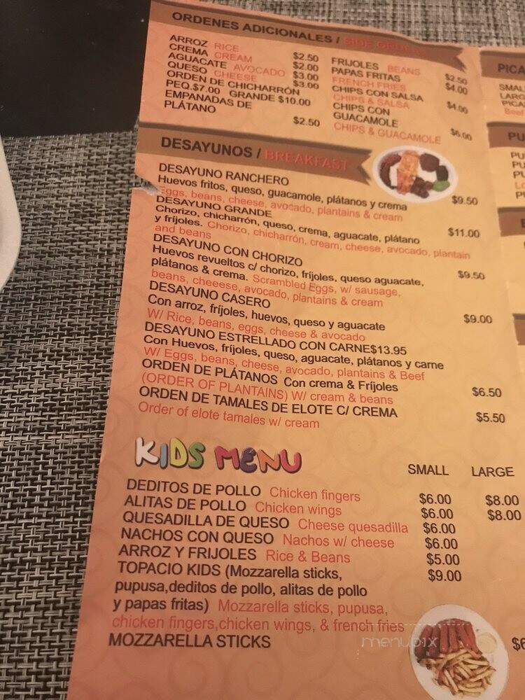 Topasio - East Boston, MA menu_pic