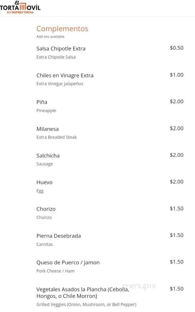 Torta Movil - Los Angeles, CA menu_pic