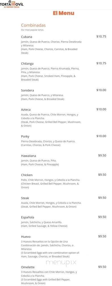 Torta Movil - Los Angeles, CA menu_pic