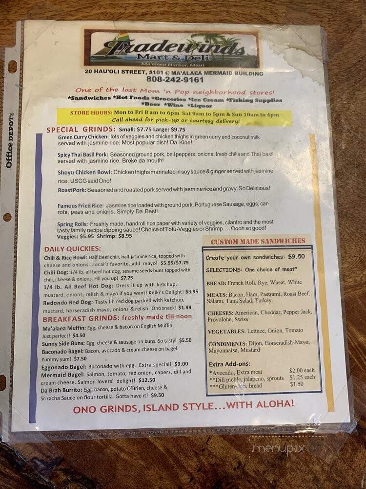 Tradewinds Deli and Market - Wailuku, HI menu_pic