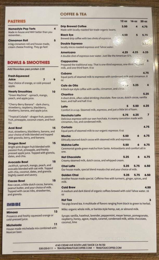 Trailfolk Coffee - South Lake Tahoe, CA menu_pic