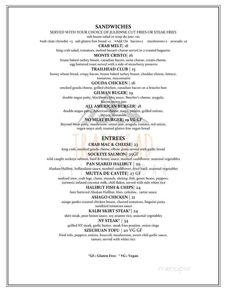 Trailhead Kitchen + Bar - Issaquah, WA menu_pic