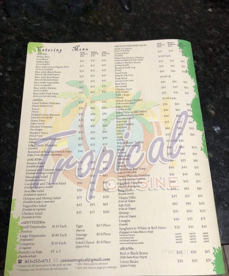 Tropical Cuisine - Tampa, FL menu_pic
