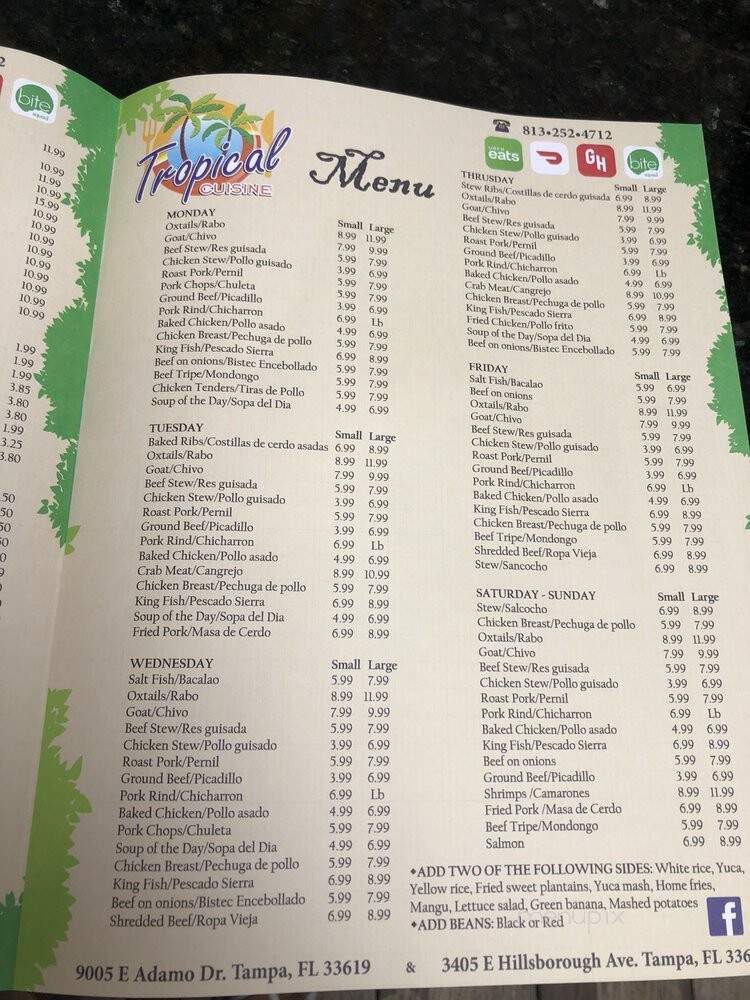 Tropical Cuisine - Tampa, FL menu_pic