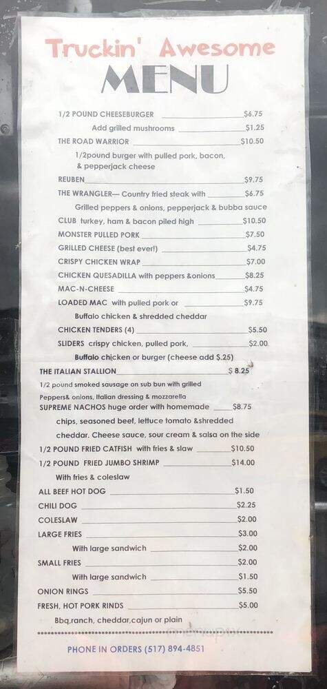 Truckin' Awesome - Eaton Rapids, MI menu_pic