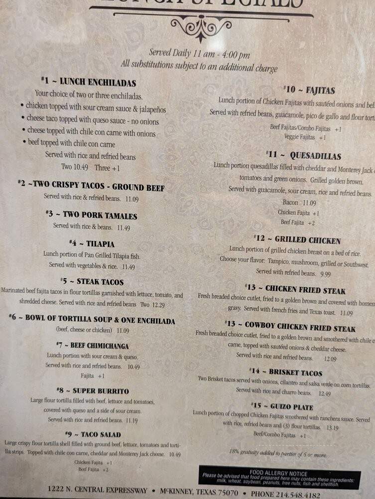 Two Senoritas Mexican Restaurant and Cantina - McKinney, TX menu_pic