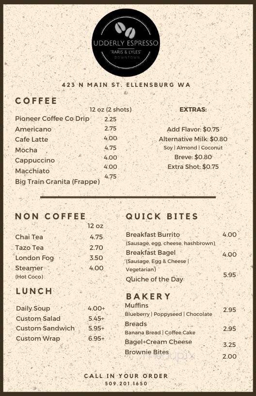 Udderly Espresso - Ellensburg, WA menu_pic
