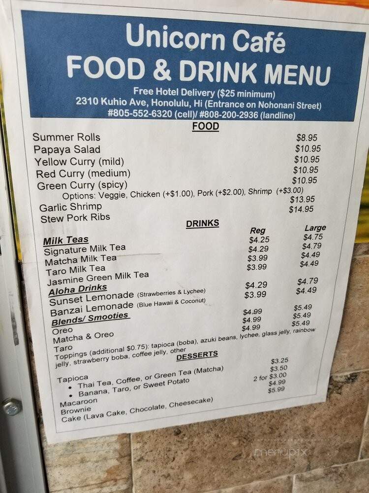 Unicorn Cafe - Honolulu, HI menu_pic