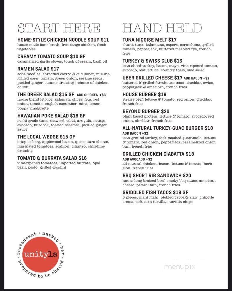 Unity LA - Los Angeles, CA menu_pic