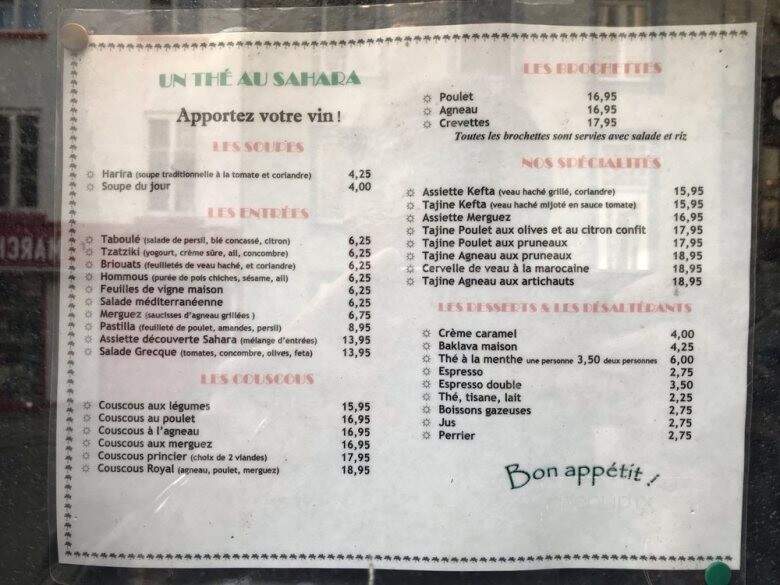 The Au Sahara - Quebec, QC menu_pic