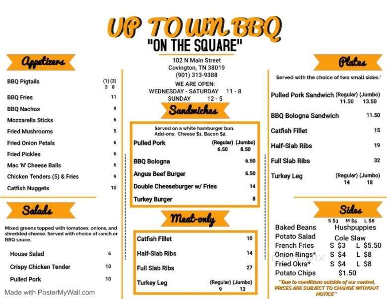 Up Town BBQ - Covington, TN menu_pic