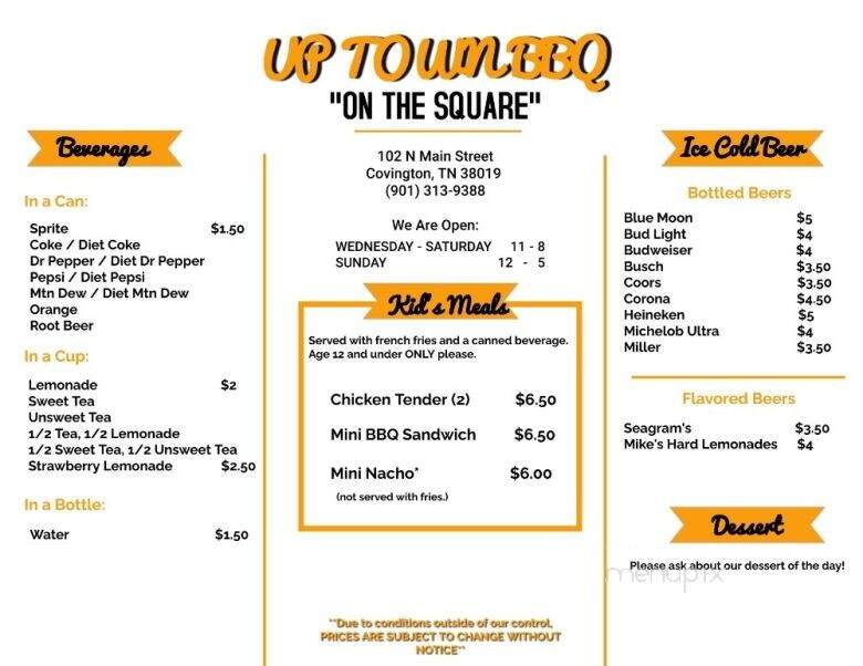 Up Town BBQ - Covington, TN menu_pic
