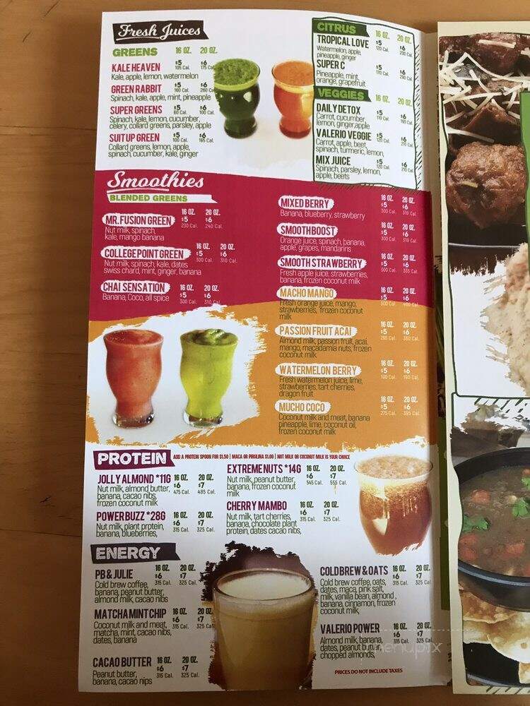 Valerio Juice Bar & Vegan Food - College Point, NY menu_pic